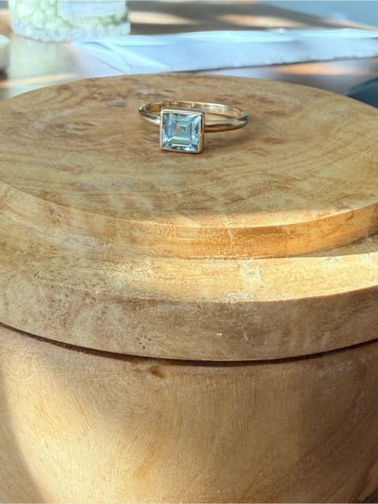 Jewelry - 14K Bezel Set Princess Cut Aquamarine Ring